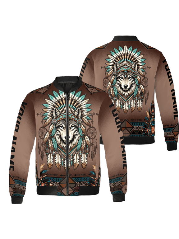 Personalized Wolf Native America All-over Print Bomber Jacket S-5XL Multicolor (2XL), wolf design bomber coat