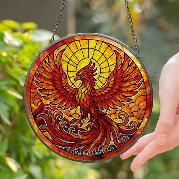 Lotusprinthandmade Phoenix Stained Glass Suncatcher for Window Hanging Cir6in