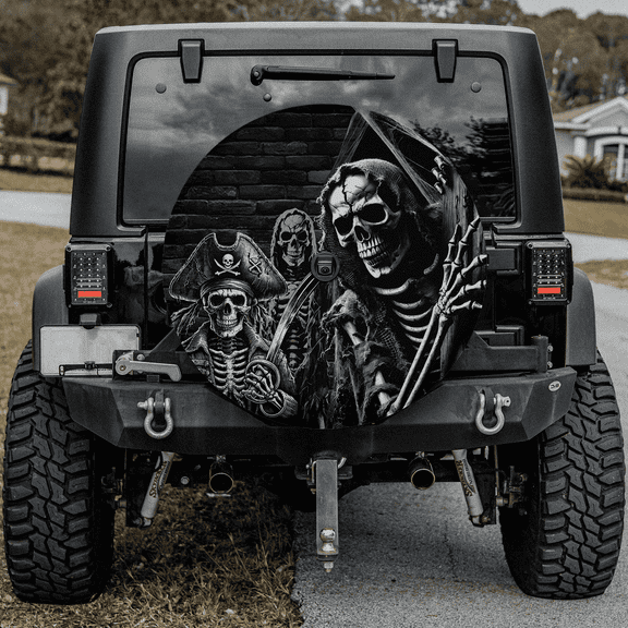 Lotusprinthandmade Pirate Skull Halloween Horror Spare Tire Cover With Backup Camera Hole 6 Sizes (27 in.)