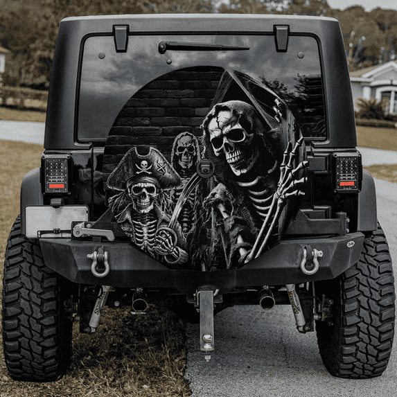 Lotusprinthandmade Pirate Skull Halloween Horror Spare Tire Cover With Backup Camera Hole 6 Sizes (28 in.)