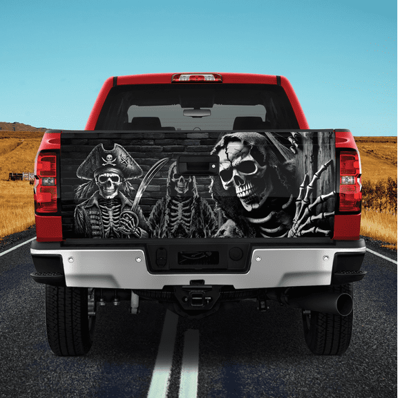 Lotusprinthandmade Pirate Skull Halloween Horror Truck Tailgate Wrap 24"x58", Skull Tailgate Wrap