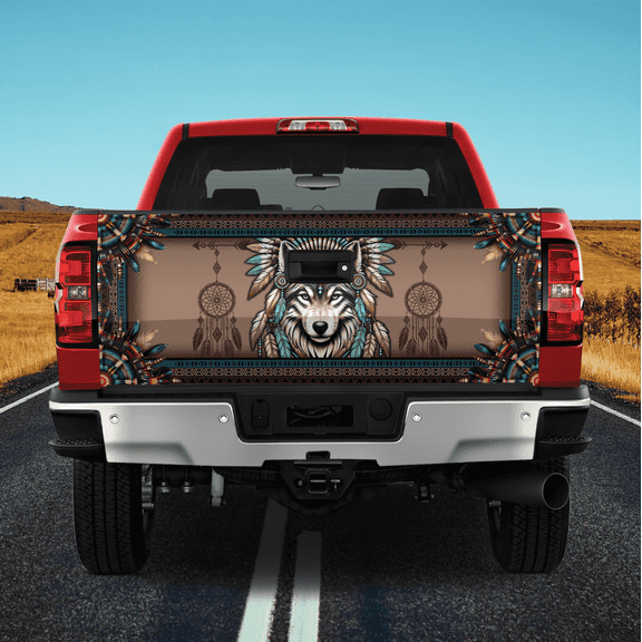Lotusprinthandmade Proud Wolf Native America Tailgate Wrap 2 Sizes (24"x58")