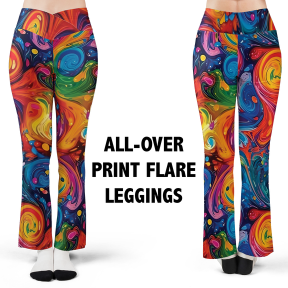 Lotusprinthandmade Psychedelic Colorful Graphic All-over Print Flare Leggings XS-5XL (5XL), graphic print leggings, vibrant psychedelic leggings, colorful psychedelic leggings