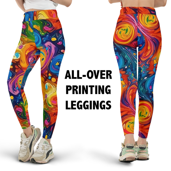 Lotusprinthandmade Psychedelic Colorful Graphic All-over Print Leggings XS-5XL (XS), graphic print leggings, vibrant psychedelic leggings, colorful psychedelic leggings