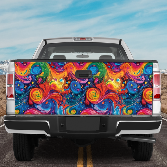 Lotusprinthandmade Psychedelic Colorful Graphic Tailgate Wrap 2 Sizes (24"x58"), psychedelic truck tailgate wrap, psychedelic graphic tailgate wrap