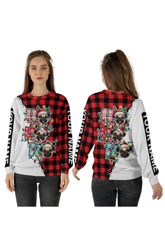 Pug Ho Ho Ho Merry Christmas Multicolor Print Crew-neck Sweatshirt 3D (Made in Vietnam) S-5XL (5XL), Winter Pug-Themed Sweatshirt