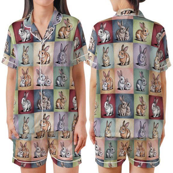 Lotusprinthandmade Rabbit All-over Print Matching Pajamas Set Short-Sleeve 5XL