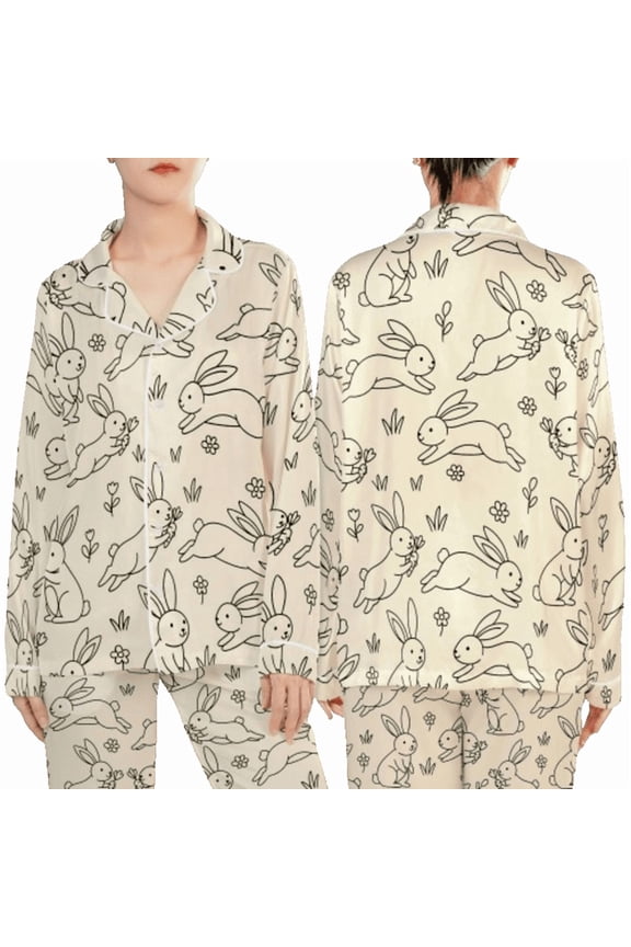 Rabbit Satin Long Sleeve Pajamas Set No Pocket 2XL