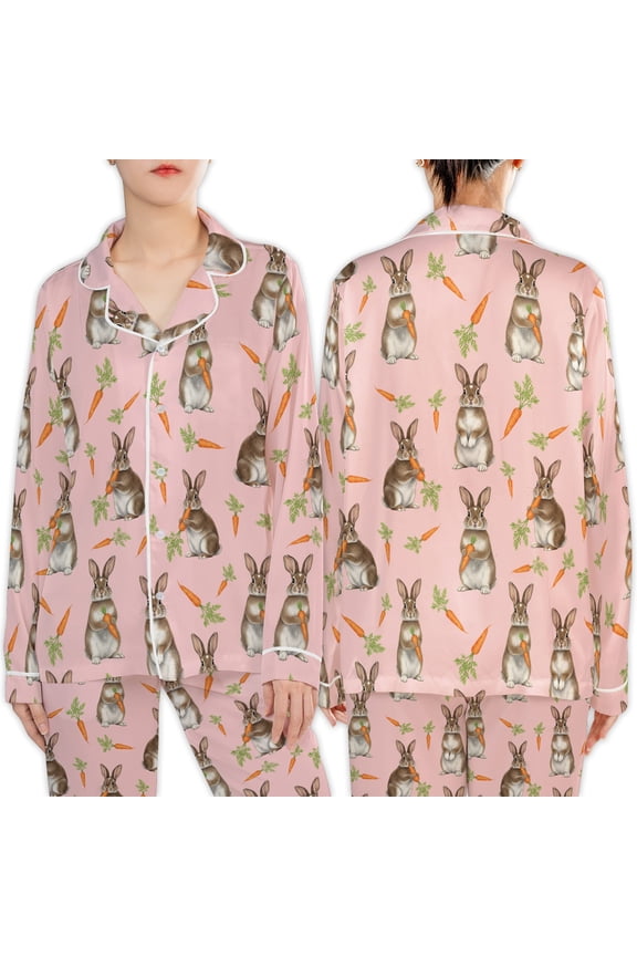 Rabbit Lovers Christmas Satin Long Sleeve Pajamas Set 5XL