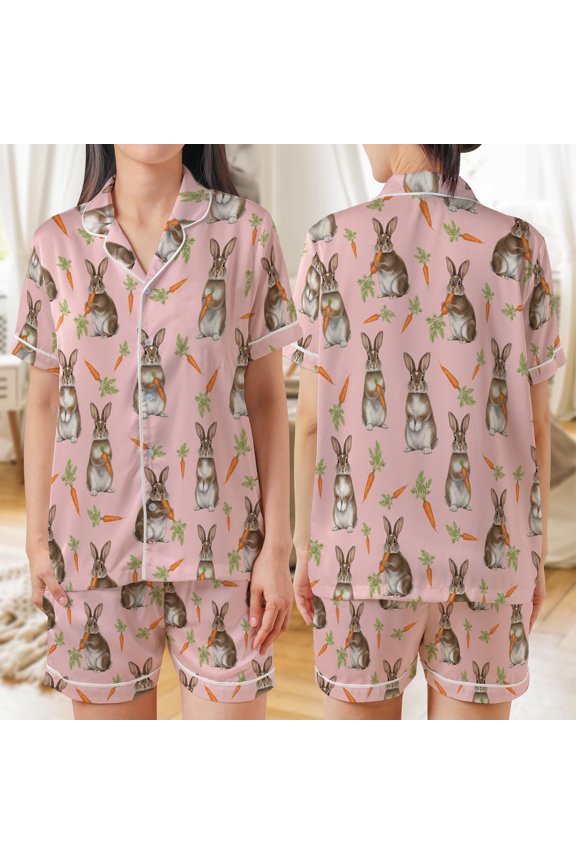 Rabbit Lovers Christmas Satin Short Sleeve Pajamas Set XL