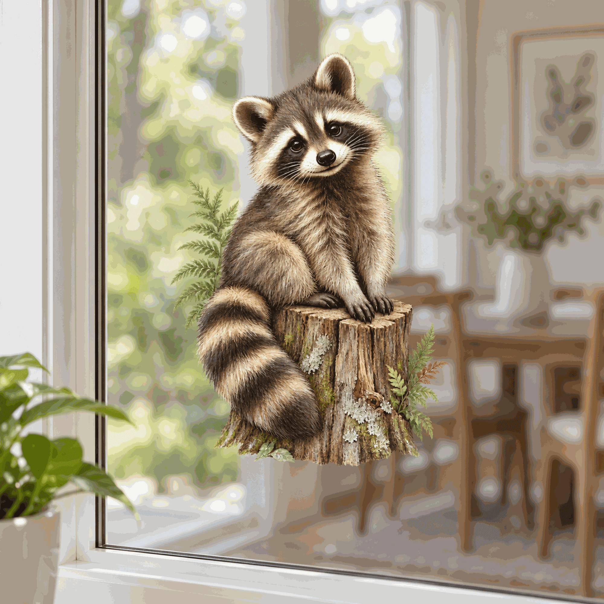 Lotusprinthandmade Raccoon on Tree Stump Transparent Vinyl Decal ...