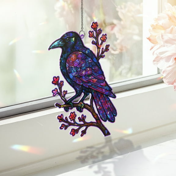 Lotusprinthandmade Raven Black Bird Custom Shape Broken Glass Hologram Ornament 3.5in – Ornament With Raven Black Bird Theme