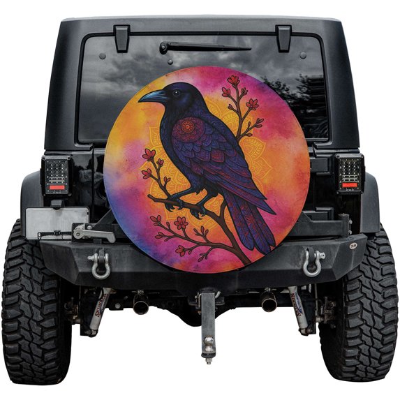 Lotusprinthandmade Raven Black Bird Spare Tire Cover Without Backup Camera Hole 6 Sizes (32 in.)