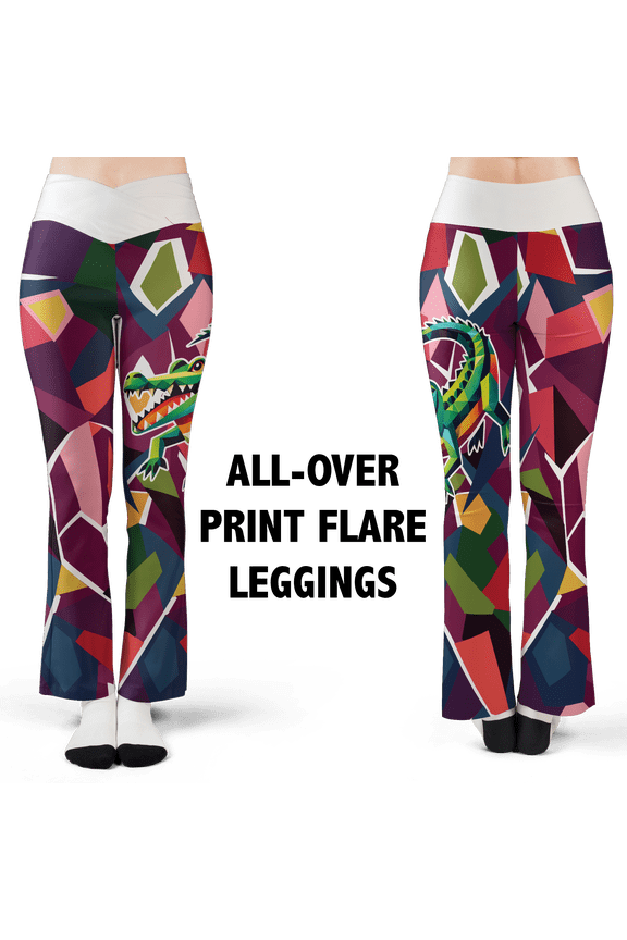 Reptile Cute Animal Design All-over Print Flare Leggings XS-5XL (XS), reptile animal design leggings, reptile animal leggings, reptile pattern leggings
