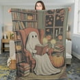 thumbnail image 1 of Lotusprinthandmade Retro Ghost Reading Books Halloween Fleece Blanket 2 Sizes (Made in US) (60"x50") – Ghost Pattern Blanket, 1 of 6