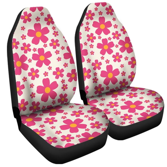 Lotusprinthandmade Retro Pink Floral Graphic Front Car Seat Cover One Size, vintage floral print seat protector
