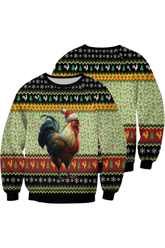 Rooster Christmas Sweater (Midweight) S-5XL Multicolor (5XL)