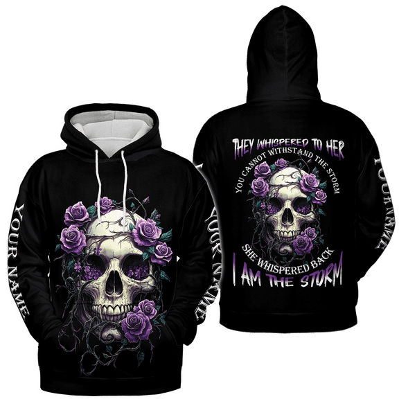 Lotusprinthandmade Rose Skull They Whispered To Her You Can't With Stand The Storm Hoodie 3D (Lightweight) S-5XL Multicolor (XL)