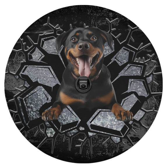 Lotusprinthandmade Rottweiler Crack Spare Tire Cover With Backup Camera Hole 6 Sizes