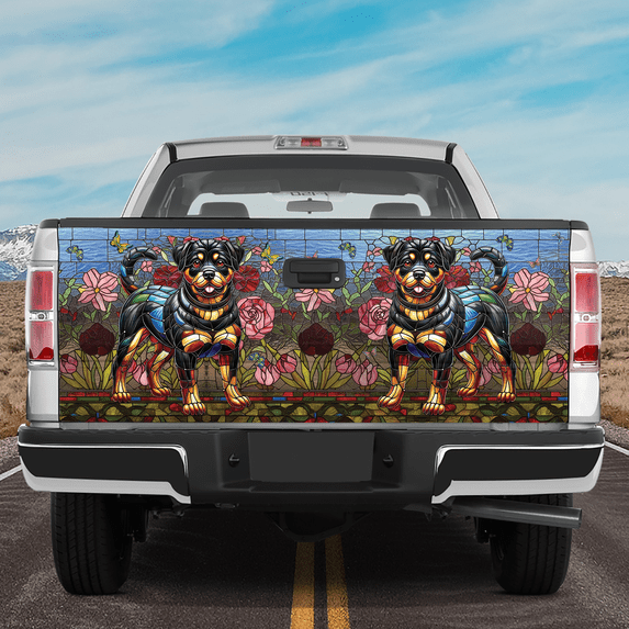 Lotusprinthandmade Rottweiler Dog 3D Tailgate Wrap 2 Sizes (26"x66"), Animal Graphic Tailgate Wrap