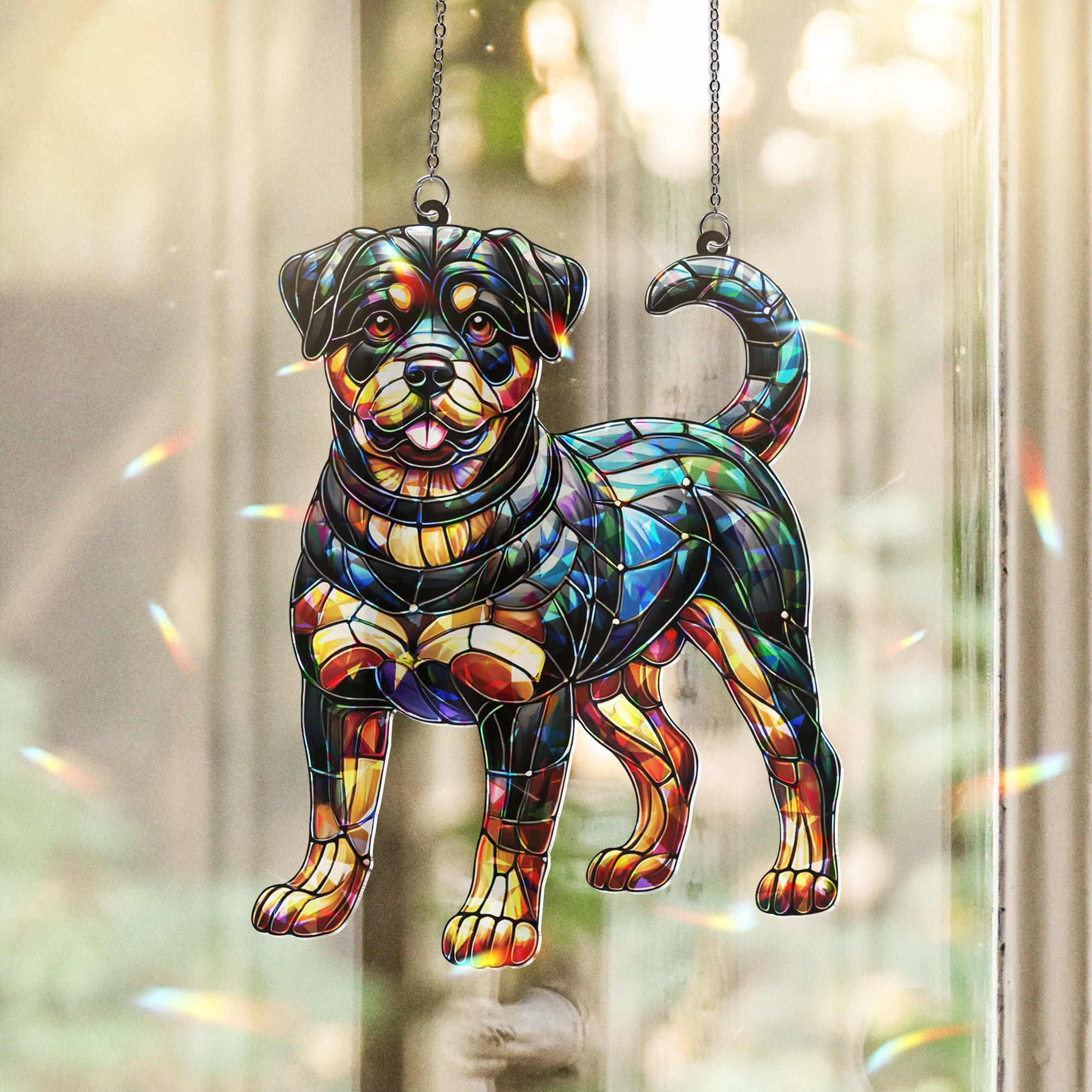 Lotusprinthandmade Rottweiler Dog Custom Shape Broken Glass Hologram ...