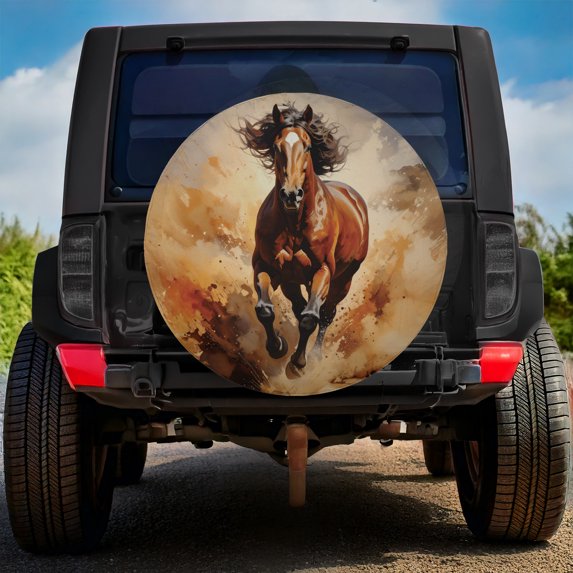 Lotusprinthandmade Running Horse Spare Tire Cover Without Backup Camera Hole 6 Sizes (34 in.), running horse spare tire cover, fiery horse tire cover
