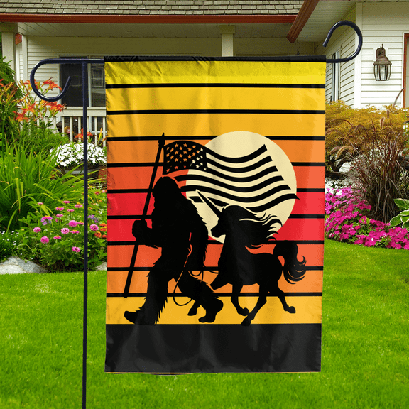Lotusprinthandmade Sasquatch - Bigfoot With Unicorn 100% Polyester Garden Flag 12x18 inches