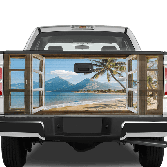 Lotusprinthandmade Scenic Beach View from Open Window Tailgate Wrap