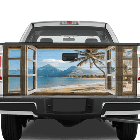 Lotusprinthandmade Scenic Beach View from Open Window Tailgate Wrap 26"x66"