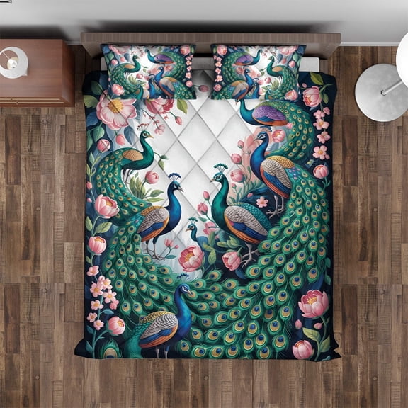 Lotusprinthandmade Peacock Lovers Quilt Bedding Set Fold Hem