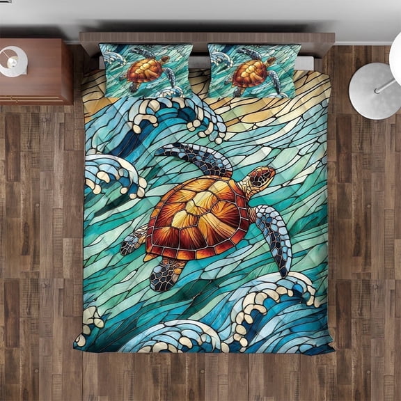 Lotusprinthandmade Sea Turtle 3D Quilt Bedding Set