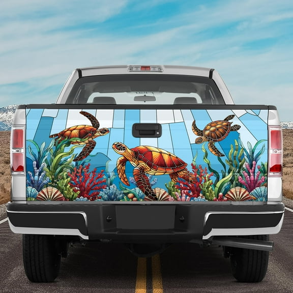 Lotusprinthandmade Sea Turtle 3D Tailgate Wrap 2 Sizes (24"x58"), Ocean Animal Vinyl Graphic Decal For Truck Wrap