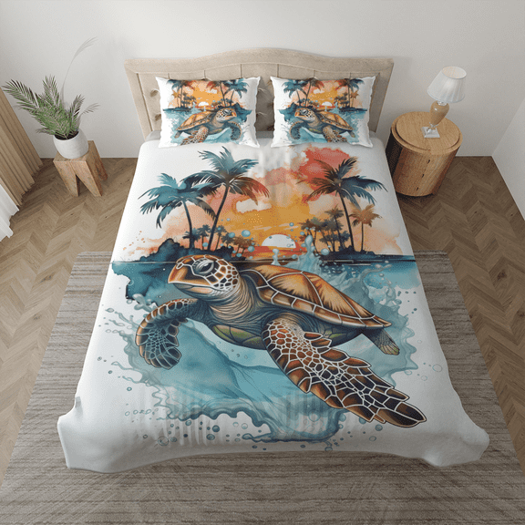 Lotusprinthandmade Sea Turtle Bedding Set, Multicolor, 104x88