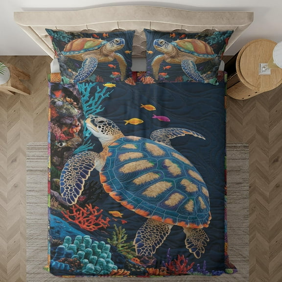 Lotusprinthandmade Sea Turtle Bedding Set (Made in Vietnam) (78x88), Ocean-Inspired Bedding Set