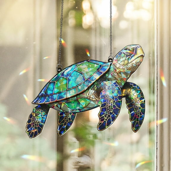 Lotusprinthandmade Sea Turtle Custom Shape Broken Glass Hologram Ornament 5in, 3d sea turtle holographic decoration, sea turtle charm