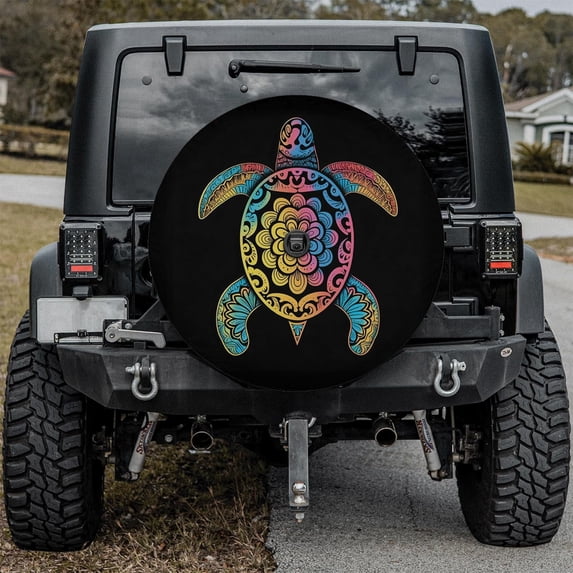 Lotusprinthandmade Sea Turtle Spare Tire Cover With Backup Camera Hole 34 in V2, Multicolor
