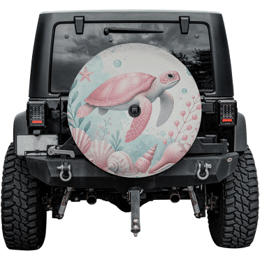 Lotusprinthandmade Sea Turtle Spare Tire Cover With Backup Camera Hole 6 Sizes (27 in.), Ocean Life Spare Tire Cover, Marine-Themed Tire Protector