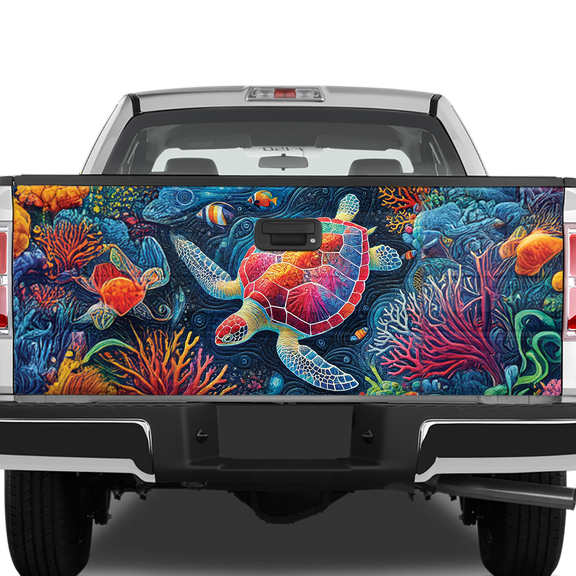 Lotusprinthandmade Sea Turtle Tailgate Wrap 2 Sizes (24"x58"), Ocean-Inspired Tailgate Wrap