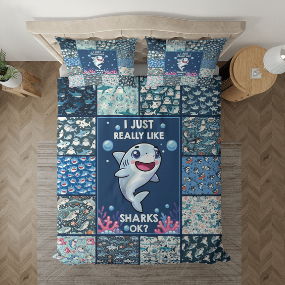 Lotusprinthandmade Shark Lovers Bedding Set (Made in Vietnam) (60x80), Ocean Lover Bedding