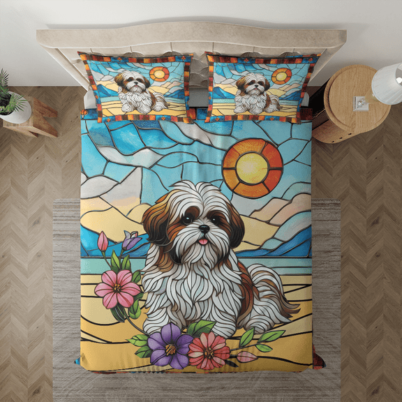 Lotusprinthandmade Shih Tzu Dog Pattern Bedding Set 60 x 80 Inch