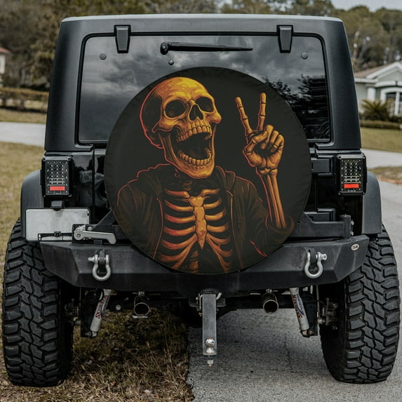 Lotusprinthandmade Skeleton Peace Hand Design Spare Tire Cover Without Backup Camera Hole 6 Sizes (32 in.)
