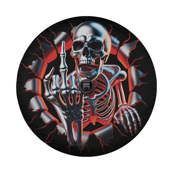 Lotusprinthandmade Skeleton Skull In The Bullet Hole Spare Tire Cover With Backup Camera Hole 6 Sizes (32 in.)