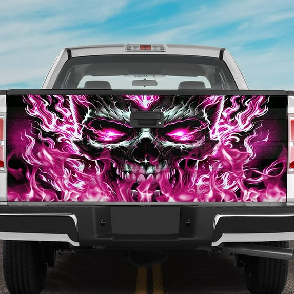 Lotusprinthandmade Skull Flame Tailgate Wrap 24"x58", Skull Truck Tailgate Sticker Decal Wrap
