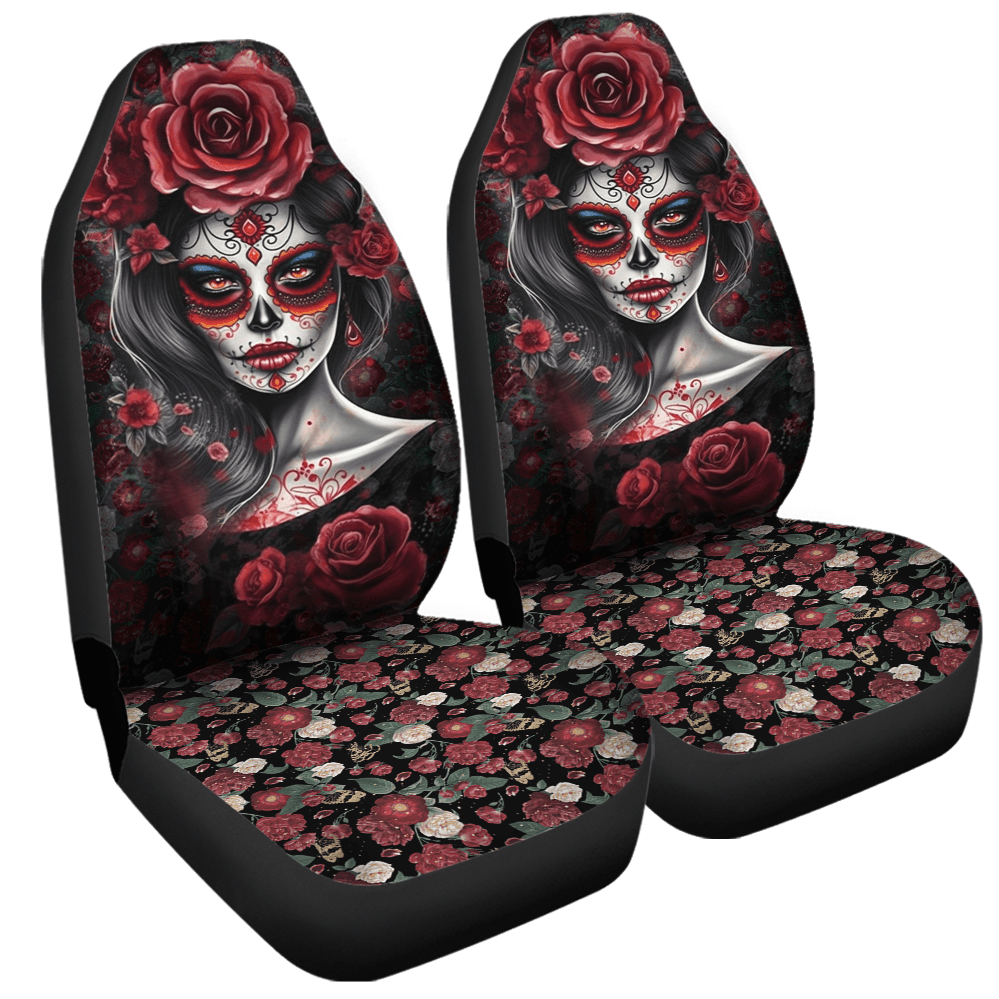 Sugar Skulls Car Seat Covers Pair, 2 Front Car Seat Covers, Seat Cover for Car, Car Seat Protector, Car Accessory, Dark, high quality Skulls