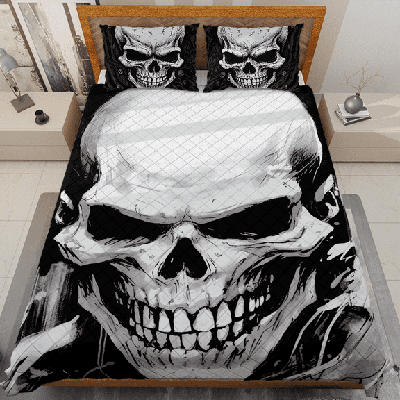 Lotusprinthandmade Skull Halloween Horror Graphic Quilt Bedding Set (White Binding) 5 Sizes (55x60)