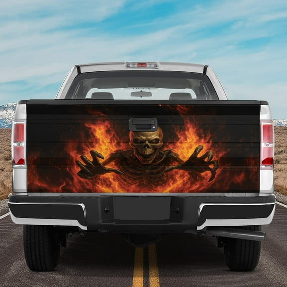Lotusprinthandmade Skull Halloween Tailgate Wrap 2 Sizes (24"x58"), skull tailgate graphic, halloween skeleton truck decal, skull truck wrap