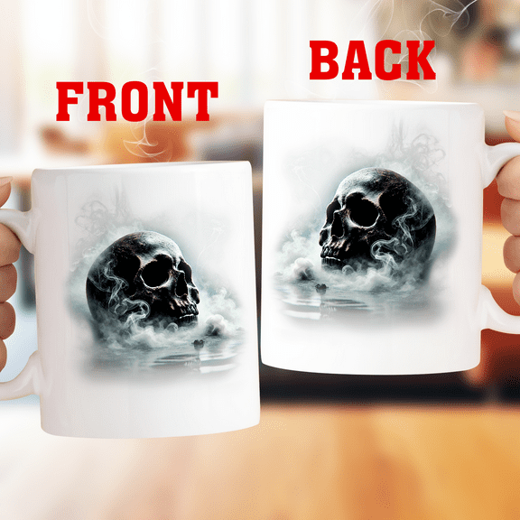 Lotusprinthandmade Skull Horror White Ceramic Mug (11oz) (Made In US), Skull Halloween Mug, skull coffee mug
