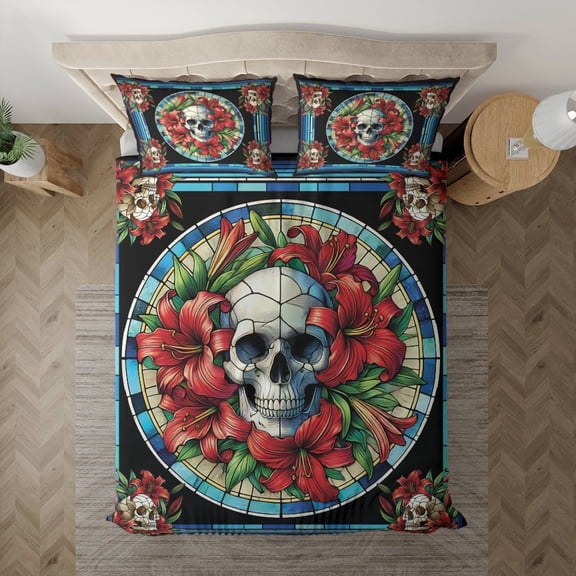 Lotusprinthandmade Skull Red Lily Bedding Set, Multicolor, 60x80