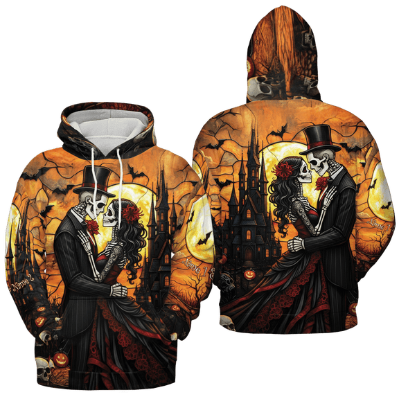 Lotusprinthandmade Skull Skeleton Couple Valentine Hoodie 3D (Lightweight) S-5XL Multicolor (5XL) – Love Skull Hoodie