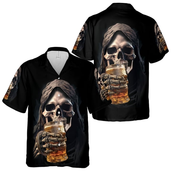 Lotusprinthandmade Skull Skeleton Skull Skeleton Short-sleeve Hawaiian Shirt S-5XL (S), Skull Hawaii Shirt for Men, Skull Hawaii Shirt for Men